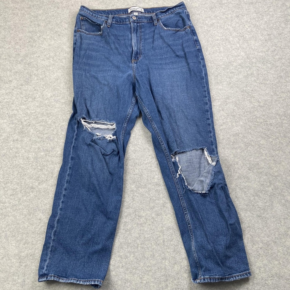 Abercrombie & Fitch Jeans Womens 14 (32x25) Blue High Rise Straight Distressed